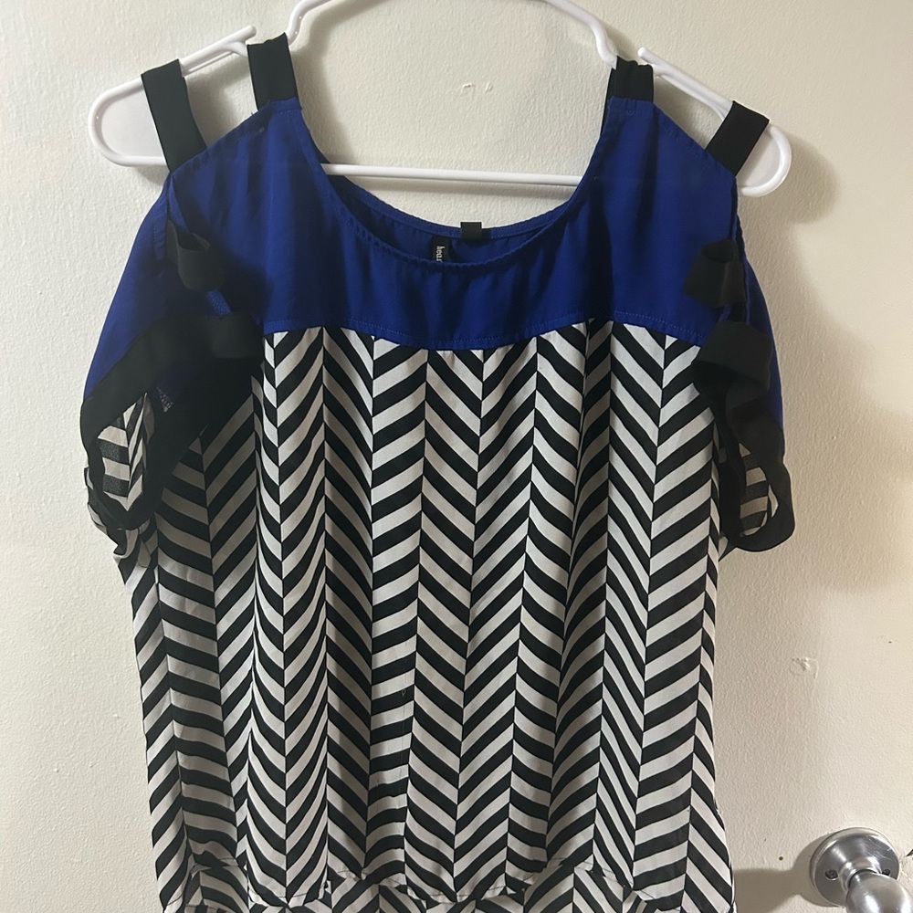 heartsoul Blue and Black Striped Women's shorts sleeve top